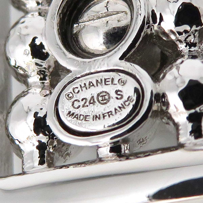 CHANEL 
C24S COCO CC ラインストーン シルバーカラーメタル 
ココマーク スクエア ビジュー レジンパール ピアス