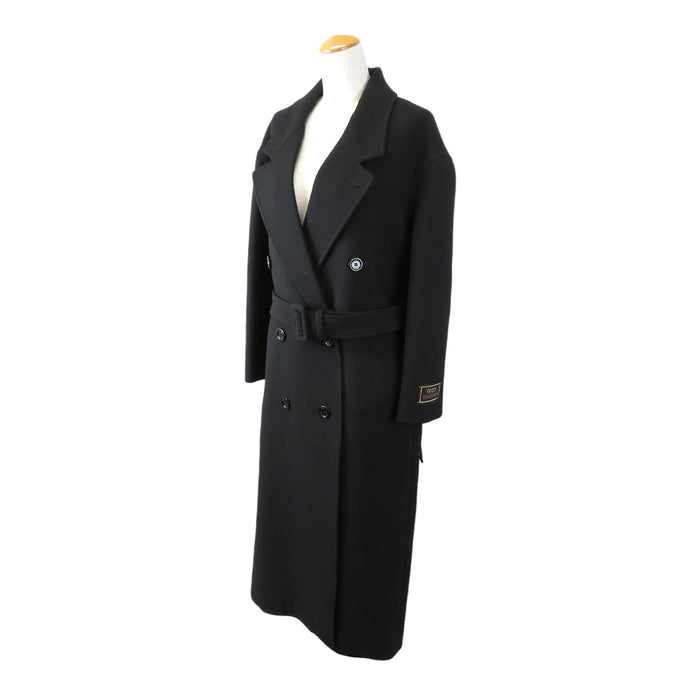 GUCCI 
Belt Web Stripe Label Made in 2023 
Double-breasted wool long coat