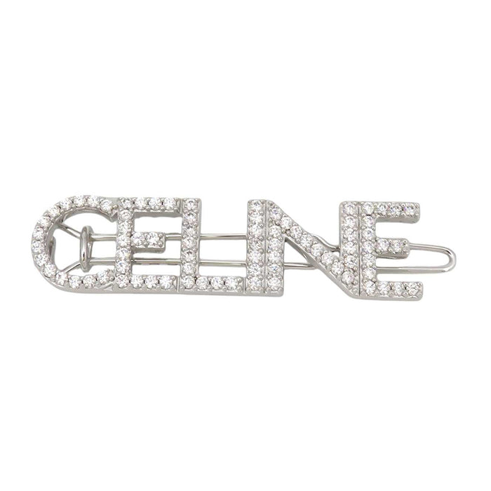 CELINE 
ラインストーン ロジウムフィニッシュ ブラス 
ロゴ ストラス モノクローム ヘアクリップ