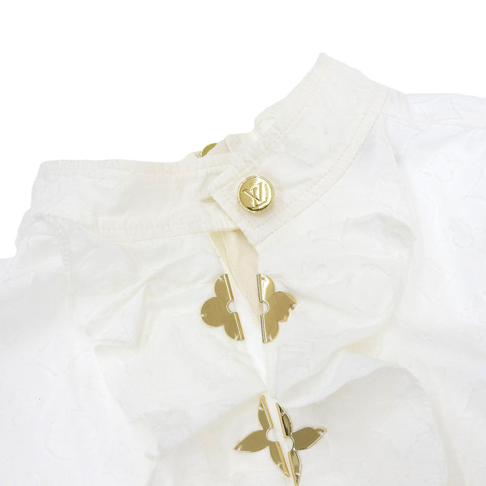 LOUIS VUITTON 
LV Ruffle French Sleeve 
Monogram Jacquard Cotton Dress