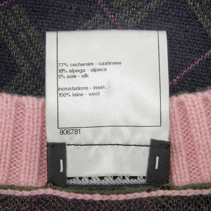 CHANEL 
COCO Logo Half Sleeve Cashmere Blend Alpaca Blend MP762 
Coco Mark Patch Argyle Pattern Knit