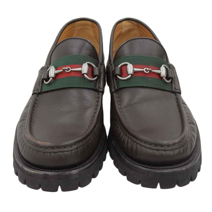 GUCCI 
レザー 
ウェブライン ホースビット ローファー