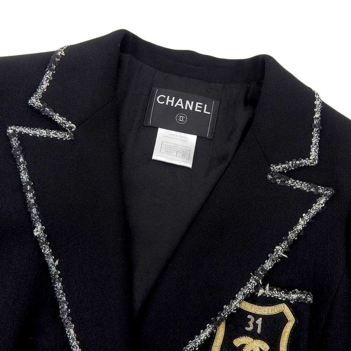 CHANEL 
05C COCO ココボタン ウール ツイード トリム 
ココマーク エンブレム テーラードジャケット