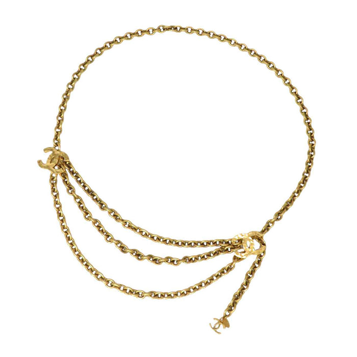 CHANEL 
Hammer Work COCO CC Gold Color Metal 
Coco Mark 3-Link Vintage Chain Belt