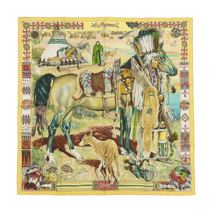 HERMES 
スカーフ 大判 シルク インディアン 
カレ90 Les Cheyennes シャイアン族