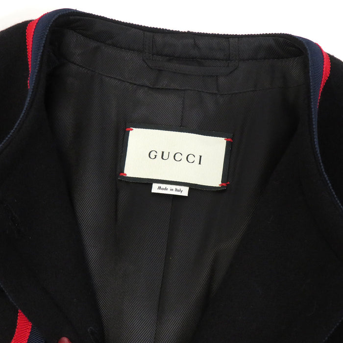 GUCCI 
Interlocking G pearl button 
Web line wool coat