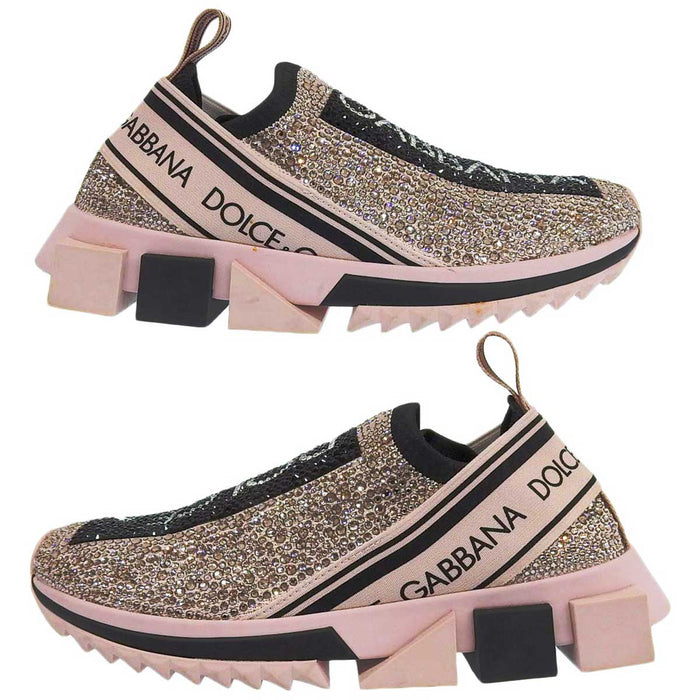 DOLCE&GABBANA 
ロゴテープ ラインストーン ツートンマイクロソール 
フュージブルクリスタル ソレント スリッポン スニーカー