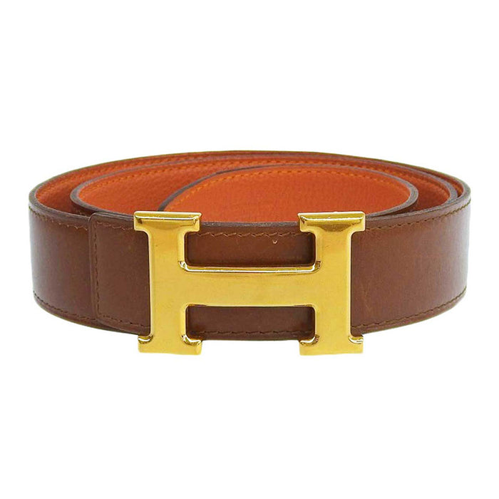 HERMES 
□G ロゴ アッシュ ゴールドカラーメタル 
H バックル リバーシブル レザー ベルト 32MM