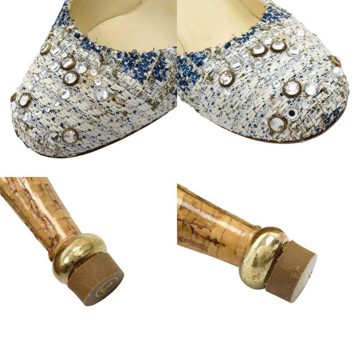CHANEL 
COCO escarpins à talons en liège avec strass 
escarpins en tweed avec logo Coco