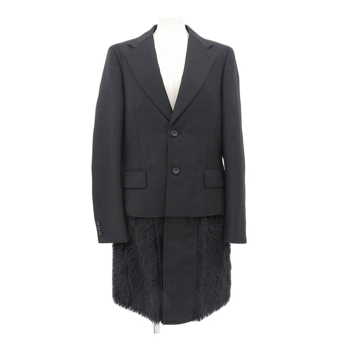 COMME des GARCONS 
Motivo pied de poule lana a contrasto 
Cappotto sartoriale con pelliccia sintetica a incastro 
HOMME PLUS オムプリュス