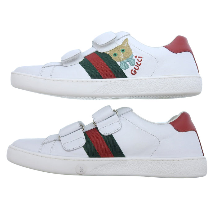 GUCCI 
Rayure Web Chat Cuir Velcro 
Baskets Ace Cat Brodées