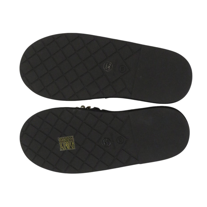 CHANEL 
COCO 
ココマーク パールチェーン レザー フラット サンダル
