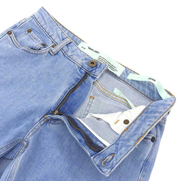 OFF-WHITE OFF-WHITE Logo Rubber Patch Distressed Cotton Denim Pants