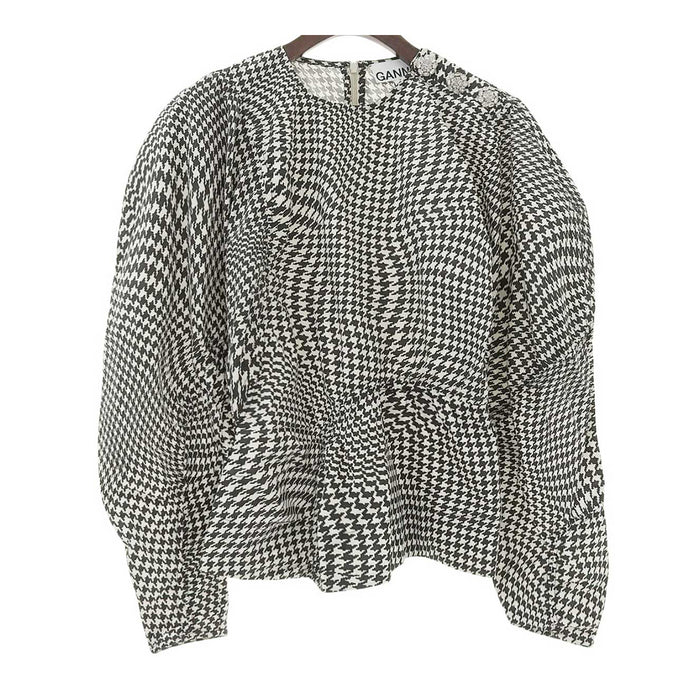 Bijou Button Houndstooth Pattern Cotton 
Ganni Blouse