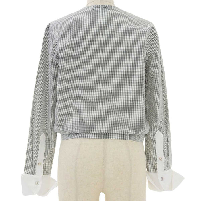 Monografia Camicia a maniche lunghe in cotone con motivo a quadri senza colletto a portafoglio