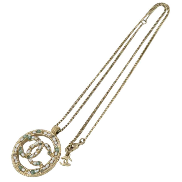 CHANEL 
A18C COCO CC ラインストーン ライトゴールドカラーメタル 
ココマーク ラウンド ビジュー ネックレス
