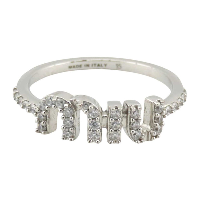 MIUMIU 
Cubic Zirconia Silver Color Metal Brass 
Logo Zirconia Ring