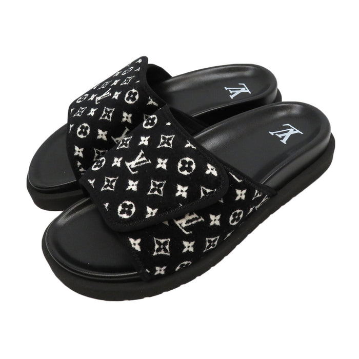 LOUIS VUITTON 
LV fabriqué en 2023 Velcro Velours Cuir 
Miami Ligne Mules Sandales 
Monogramme