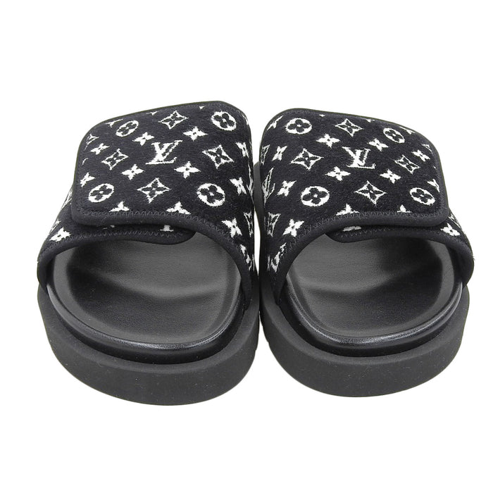 LOUIS VUITTON 
LV fabriqué en 2023 Velcro Velours Cuir 
Miami Ligne Mules Sandales 
Monogramme