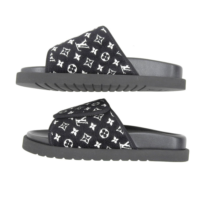 LOUIS VUITTON 
LV fabriqué en 2023 Velcro Velours Cuir 
Miami Ligne Mules Sandales 
Monogramme