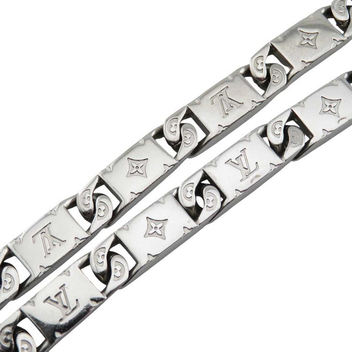LOUIS VUITTON 
LV ロゴ モノグラムフラワー シルバーカラーメタル 
モノグラム タイドアップ ネックレス