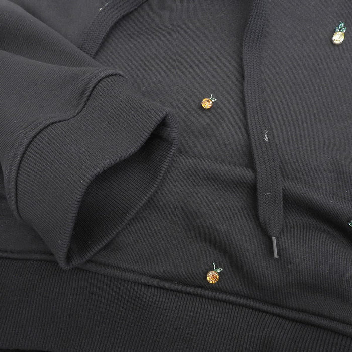 VALENTINO 
バックロゴ プリント ビーズ ラインストーン 
フルーツ エンブロイダリー フーディ