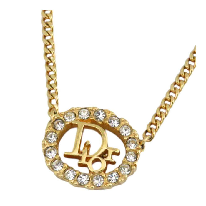 Dior 
CD ラインストーン ゴールドトーンメタル 
ロゴ ラウンド クリスタル ネックレス
