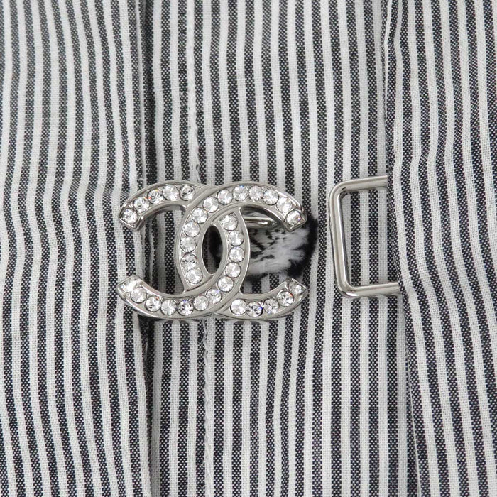 CHANEL 
COCO ロゴ ラインストーン ストライプ コットン 
ココマーク カメリア ストライプ ショートスリーブ シャツ