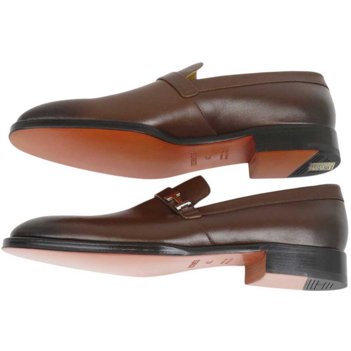 HERMES 
シルバーカラー金具 レザー 
ジュリオ モカシン