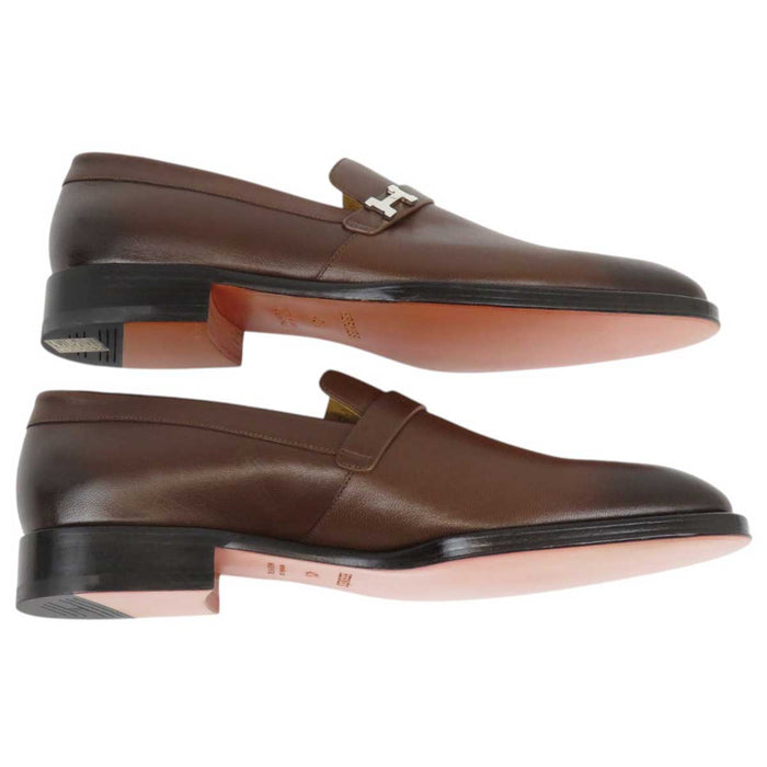 HERMES 
シルバーカラー金具 レザー 
ジュリオ モカシン
