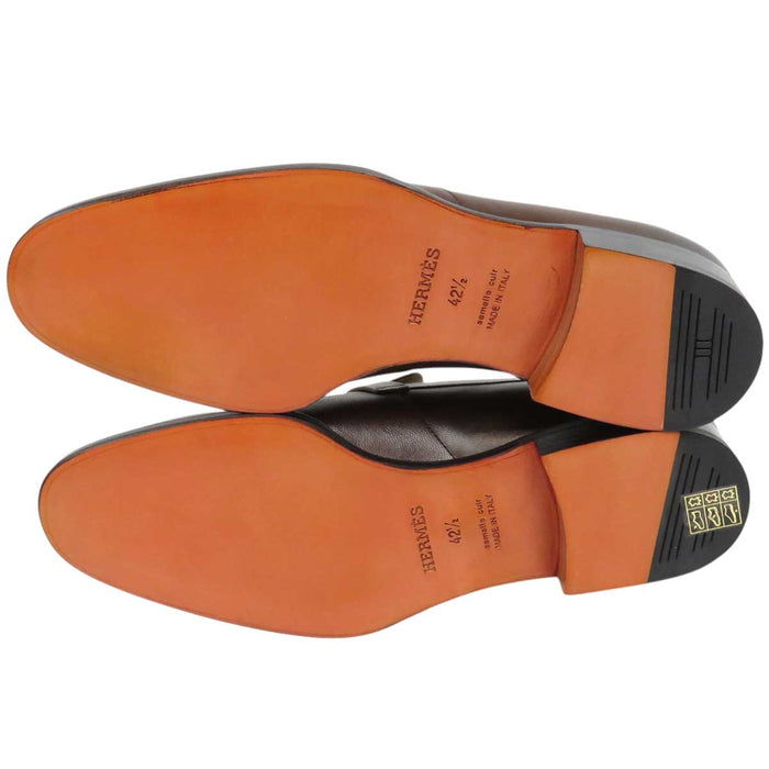 HERMES 
シルバーカラー金具 レザー 
ジュリオ モカシン