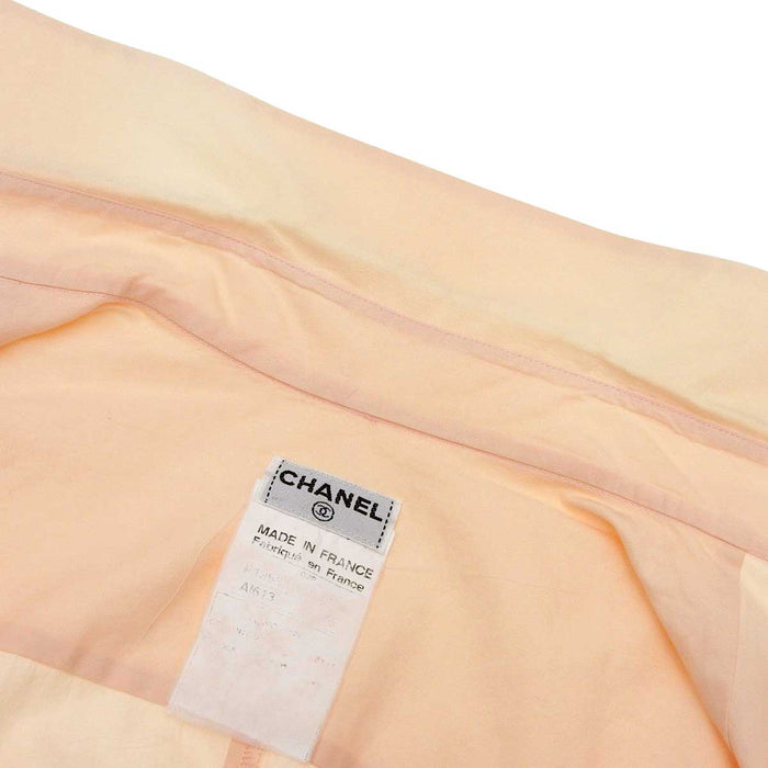 CHANEL 
ロゴ CC COCO フリル コットン混 シルク混 02P 
ココマーク コスチュームパール ボタン ノースリーブ シャツ