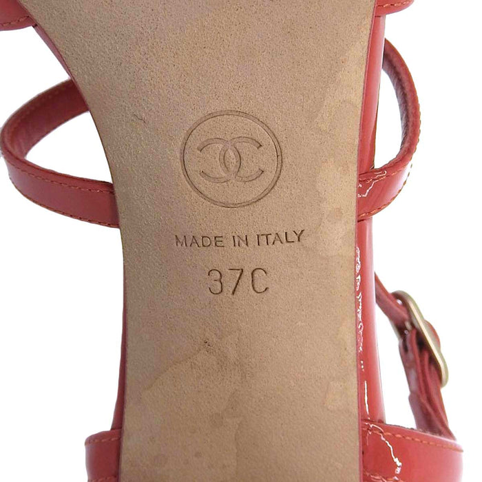 CHANEL 
COCO CC ロゴ コスチュームパール ゴールドカラー金具 
ココマーク カメリア レザー ハイヒール サンダル