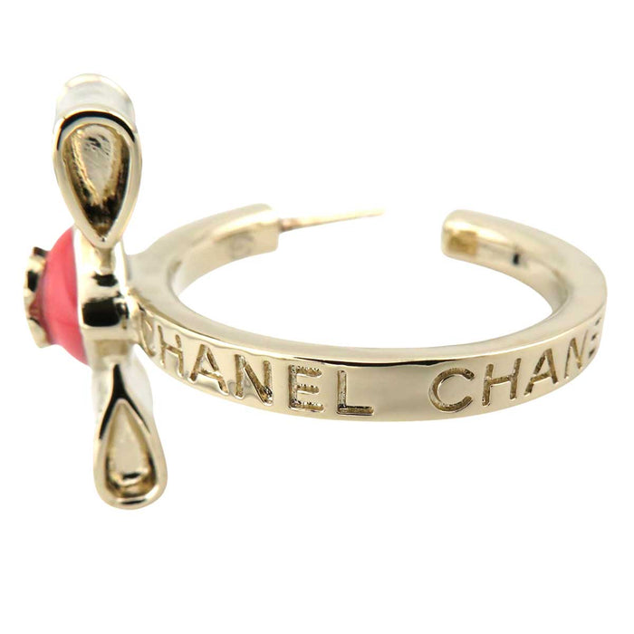 CHANEL 
B22S COCO CC Light Gold Color 
Coco Mark Hoop Ribbon Motif Earrings