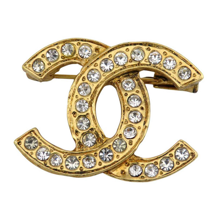 CHANEL 
ロゴ COCO CC ラインストーン ゴールドカラーメタル 
ココマーク ヴィンテージ ストラス ピンブローチ