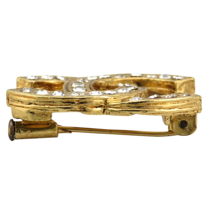 CHANEL 
ロゴ COCO CC ラインストーン ゴールドカラーメタル 
ココマーク ヴィンテージ ストラス ピンブローチ