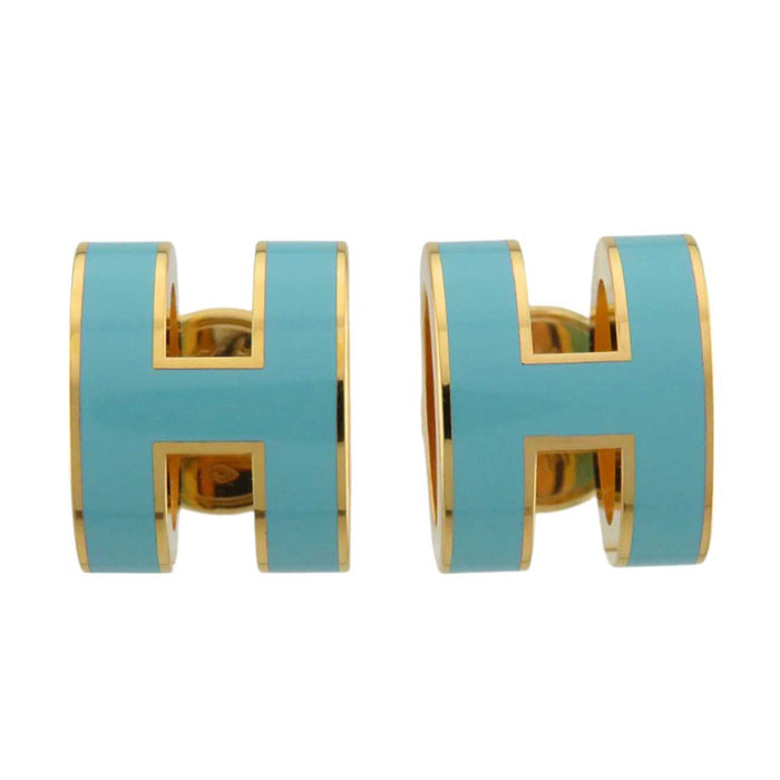 HERMES 
MINI POP H ロゴ ゴールドカラーメタル 
ミニ ポップ アッシュ スタッドピアス