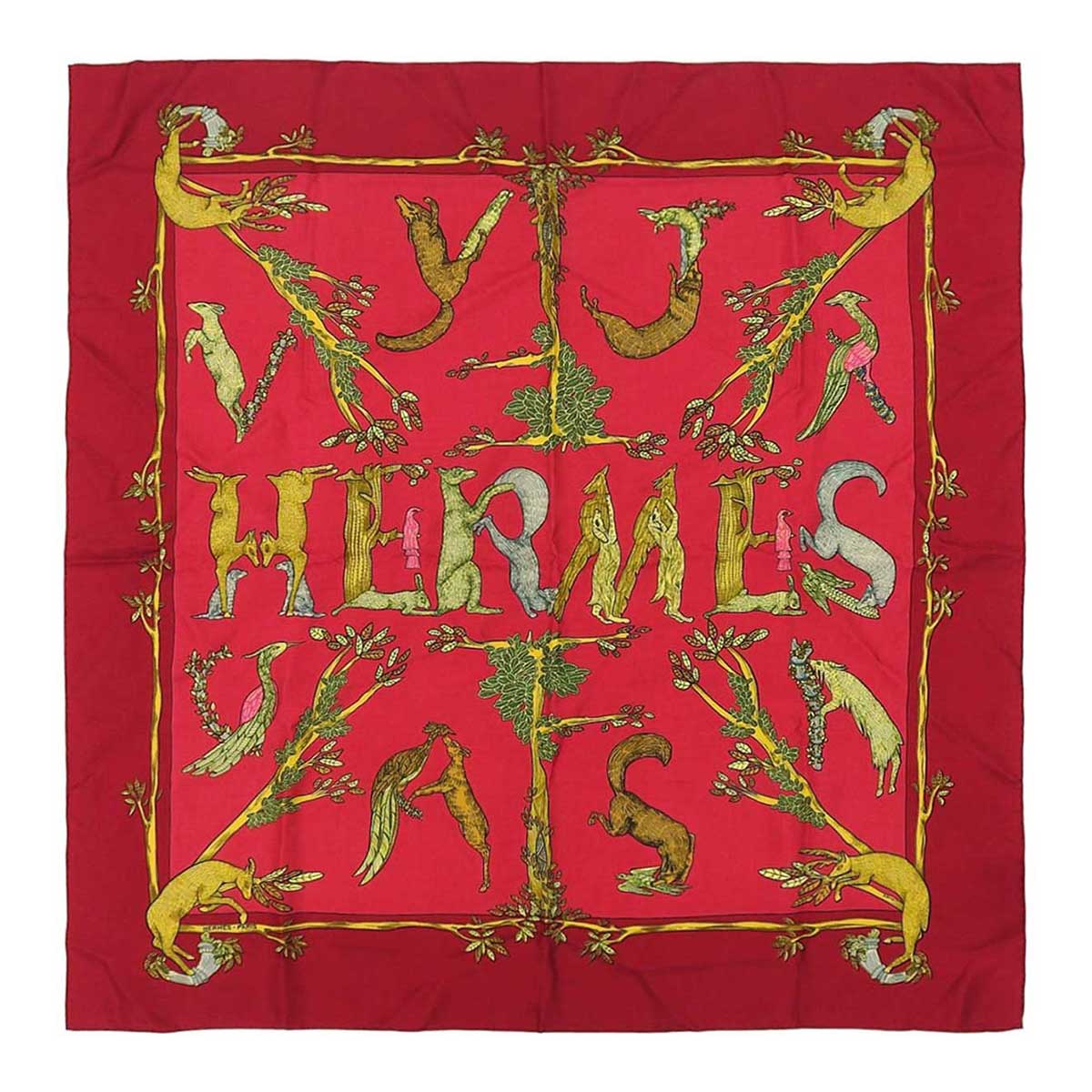 HERMES/エルメス カレ90 アニマルアルファベット スカーフ d_153 HERMES アニマル アルファベット シルク 大判 カレ 90 ANIMAL