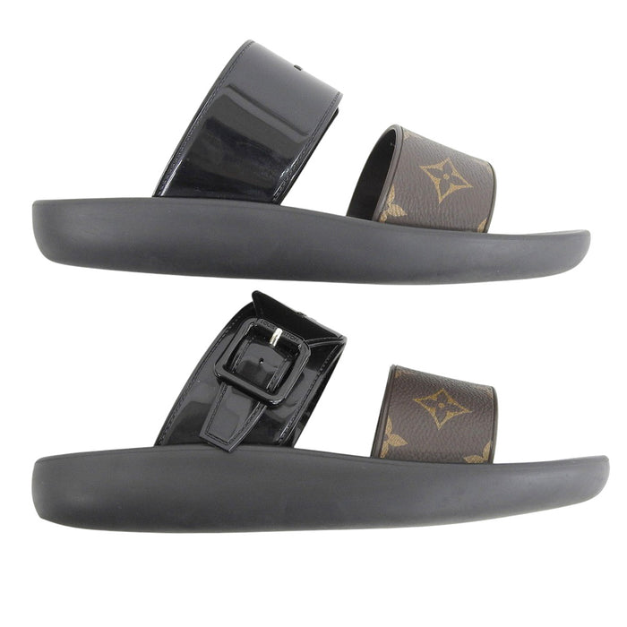 LOUIS VUITTON 
LV logo sandales à glissière 
mules ligne Sunbath 
monogramme