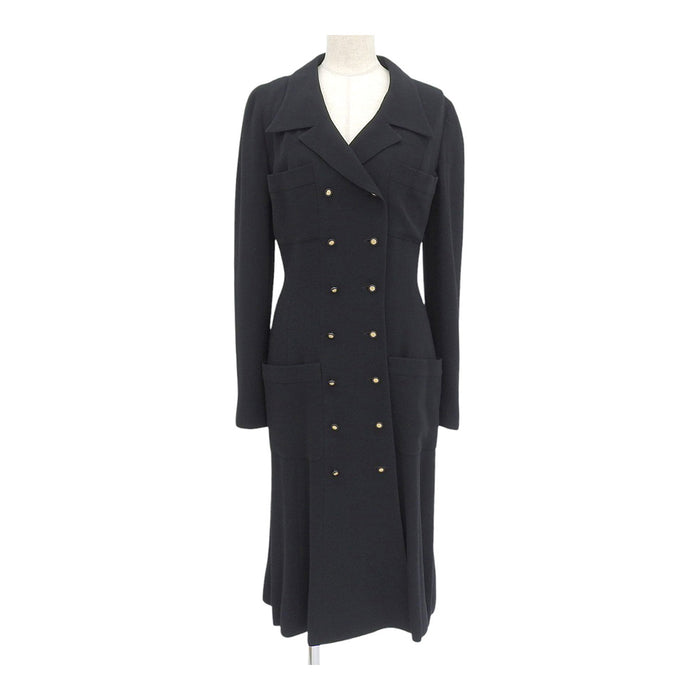 CHANEL 
96A COCO CC logo bottone Coco 
marchio Coco vintage cappotto doppiopetto in lana