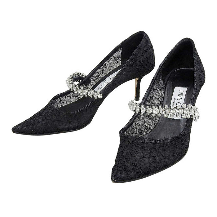 JIMMY CHOO 
BING PUMP Bing Pumps Bijou Sheer Lace 
Crystal Strap Lace Mules