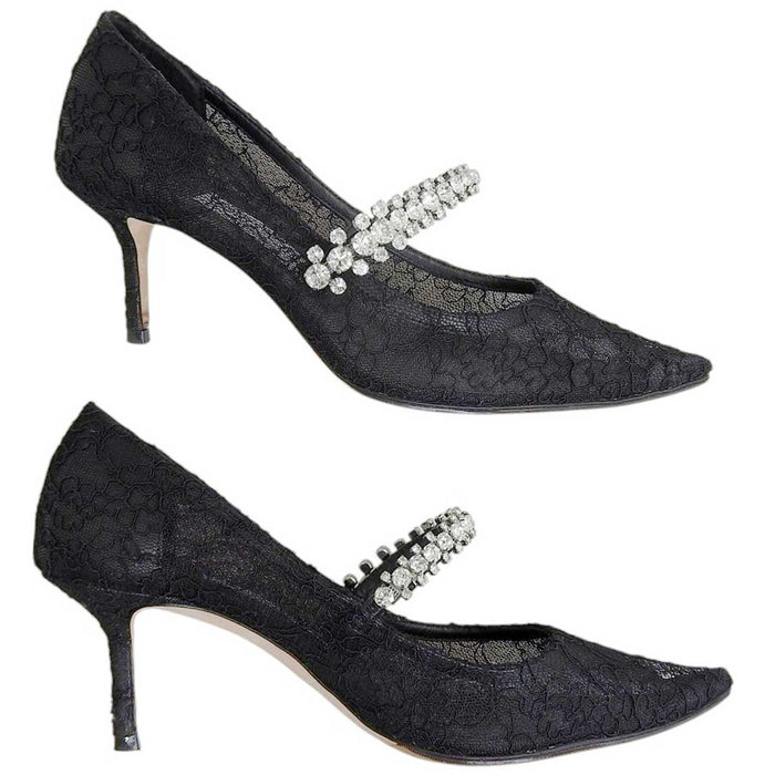 JIMMY CHOO 
BING PUMP Décolleté Bing Bijoux Pizzo Trasparente 
Cristallo Cinturino Pizzo Mules