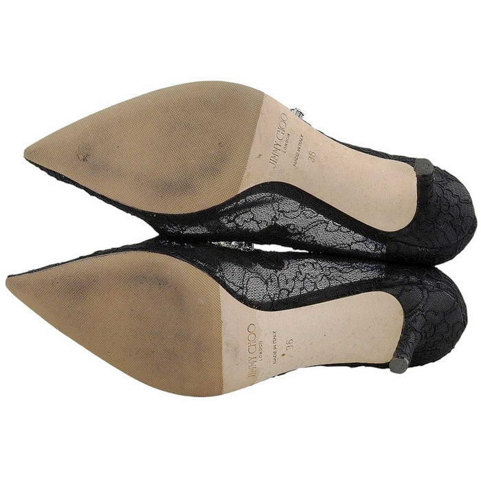 JIMMY CHOO 
BING PUMP Bing Pumps Bijou Sheer Lace 
Crystal Strap Lace Mules