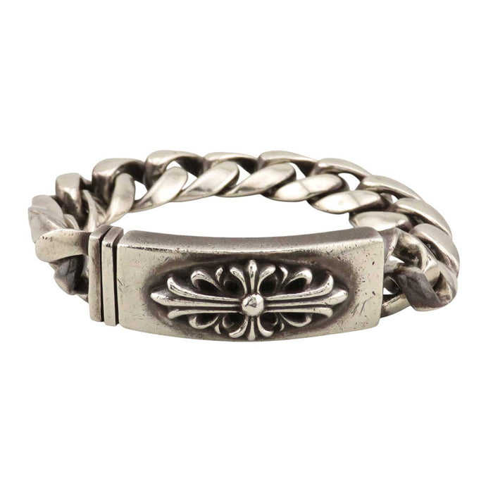 CHROME HEARTS 
13LINK ID FLORAL CRS 1997 Engraving Silver CH Cross 
Floral Cross ID Classic Bracelet 13 Link
