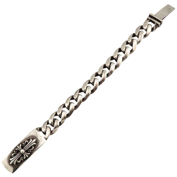 CHROME HEARTS 
13LINK ID FLORAL CRS 1997 Engraving Silver CH Cross 
Floral Cross ID Classic Bracelet 13 Link