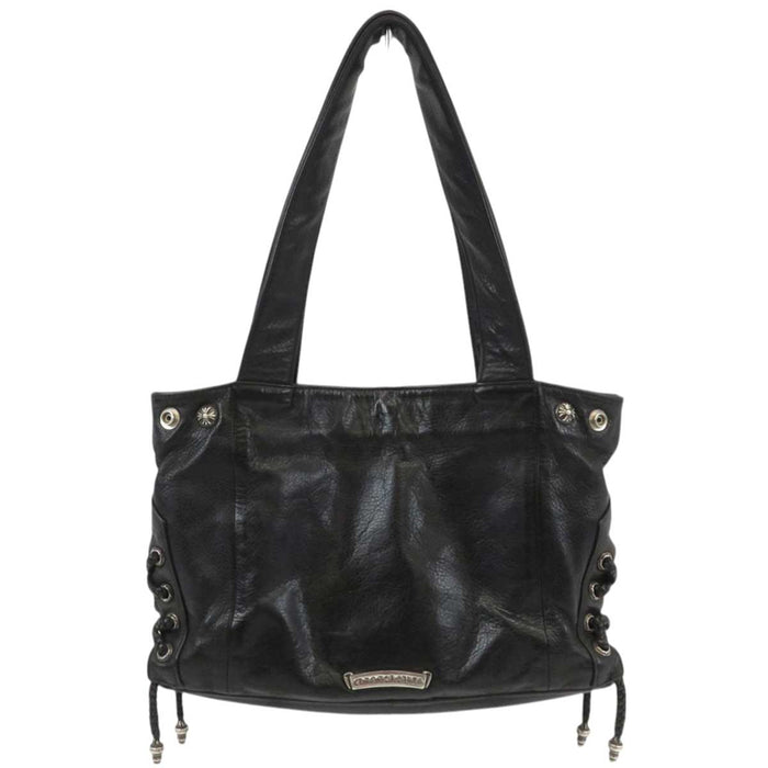 CHROME HEARTS 
JJ DEAN SMALL Dagger Zip Cross Ball Sterling Silver 
Leather Riders Handbag