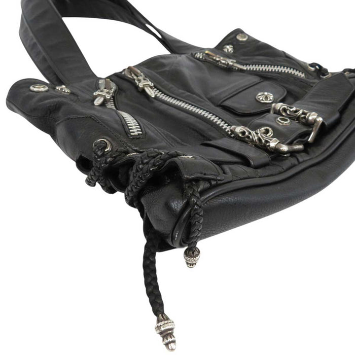 CHROME HEARTS 
JJ DEAN SMALL Dagger Zip Cross Ball Sterling Silver 
Leather Riders Handbag