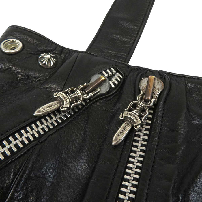 CHROME HEARTS 
JJ DEAN SMALL Dagger Zip Cross Ball Sterling Silver 
Leather Riders Handbag