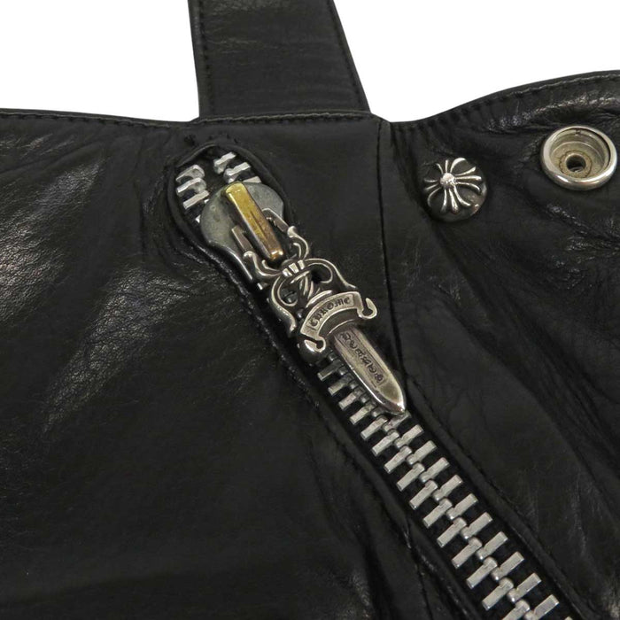 CHROME HEARTS 
JJ DEAN SMALL Dagger Zip Cross Ball Sterling Silver 
Leather Riders Handbag