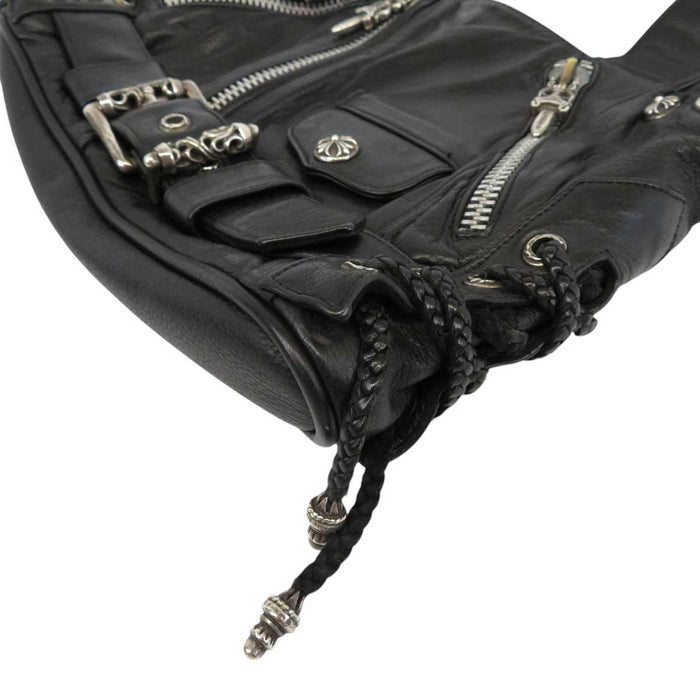 CHROME HEARTS 
JJ DEAN SMALL Dagger Zip Cross Ball Sterling Silver 
Leather Riders Handbag